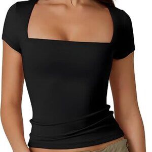 5PCS/$25 Womens Square Neck Top Summer Casual Fitted Basic Tshirt